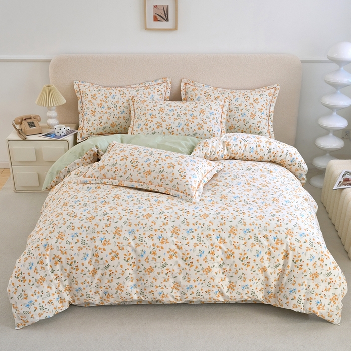 91家纺网 家纺一手货源 找家纺 三沁家居 2025新款全棉纯棉斜纹精梳长绒棉印花四件套 繁花似锦