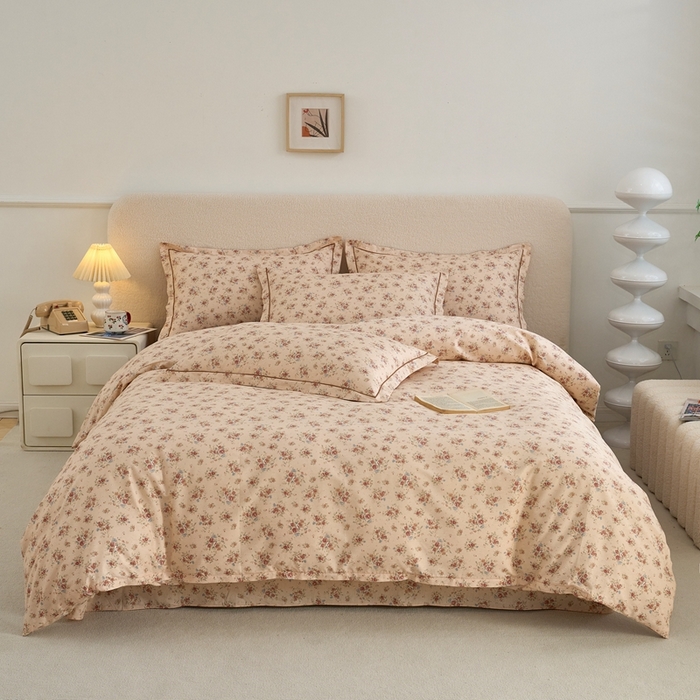 91家纺网 家纺一手货源 找家纺 三沁家居 2025新款全棉纯棉斜纹精梳长绒棉印花四件套 花语嫣然