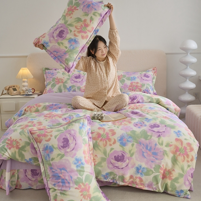 91家纺网 家纺一手货源 找家纺 三沁家居 2025新款全棉纯棉斜纹精梳长绒棉印花四件套 一帘幽梦