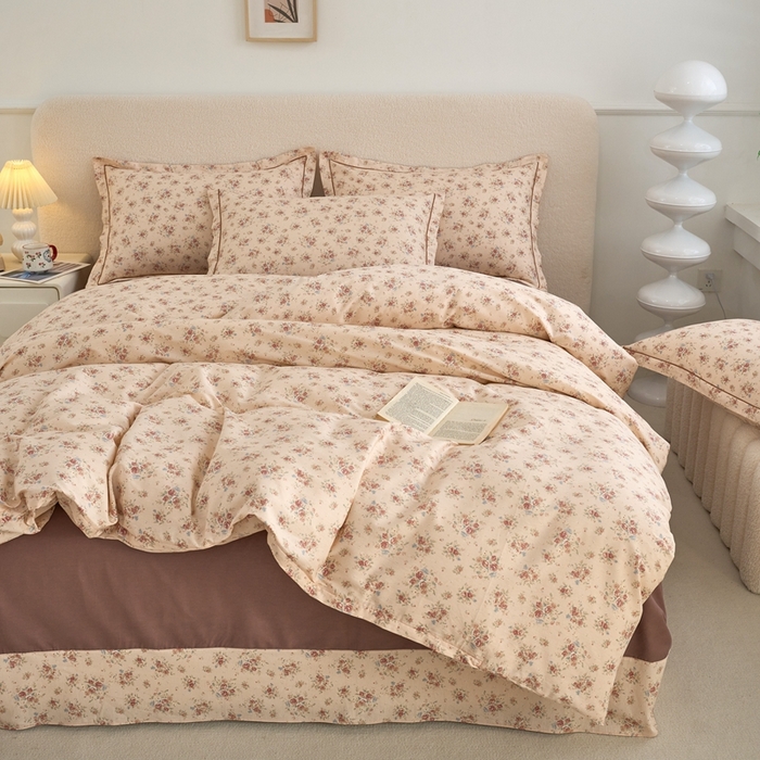 91家纺网 家纺一手货源 找家纺 三沁家居 2025新款全棉纯棉斜纹精梳长绒棉印花四件套 花语嫣然