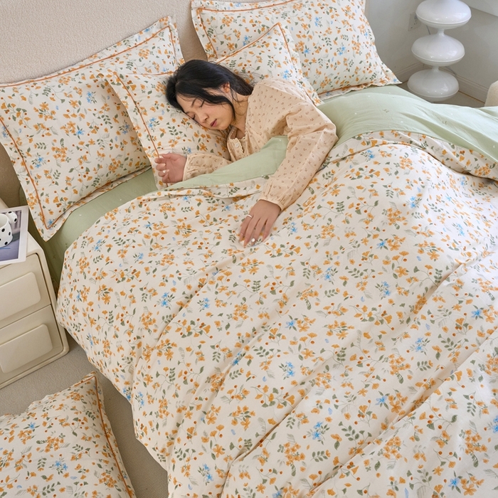 91家纺网 家纺一手货源 找家纺 三沁家居 2025新款全棉纯棉斜纹精梳长绒棉印花四件套 繁花似锦