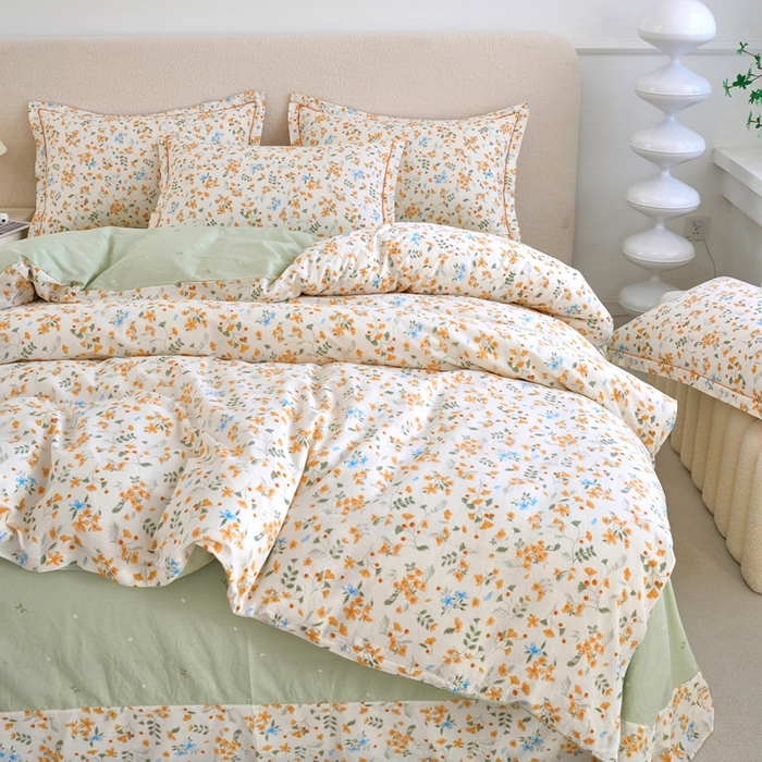 91家纺网 家纺一手货源 找家纺 三沁家居 2025新款全棉纯棉斜纹精梳长绒棉印花四件套 繁花似锦