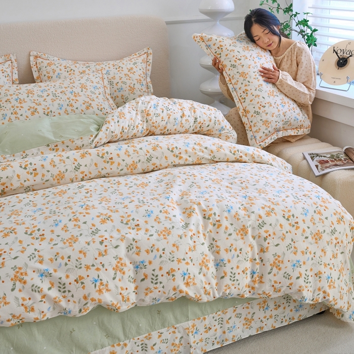 91家纺网 家纺一手货源 找家纺 三沁家居 2025新款全棉纯棉斜纹精梳长绒棉印花四件套 繁花似锦