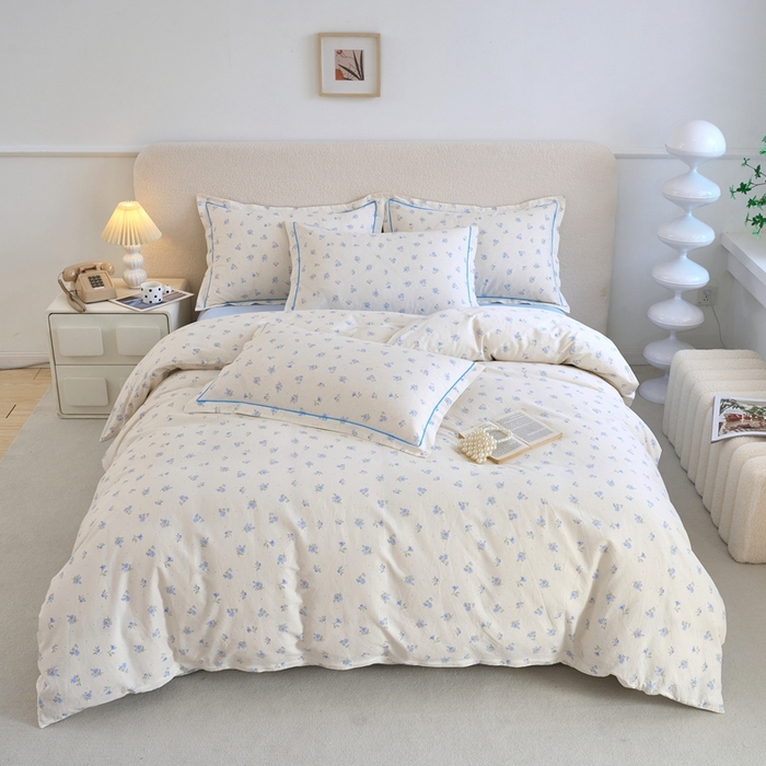 91家纺网 家纺一手货源 找家纺 三沁家居 2025新款全棉纯棉斜纹精梳长绒棉印花四件套 空谷幽兰