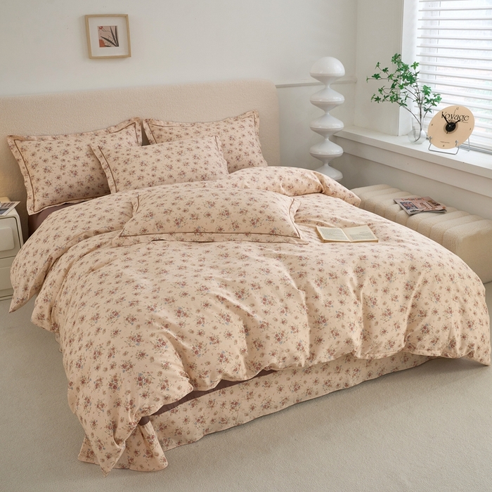 91家纺网 家纺一手货源 找家纺 三沁家居 2025新款全棉纯棉斜纹精梳长绒棉印花四件套 花语嫣然