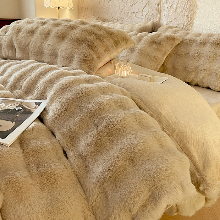 仔仔熊 2025新款高克重兔毛絨四件套-瑞莎 瑞莎-暖茶棕