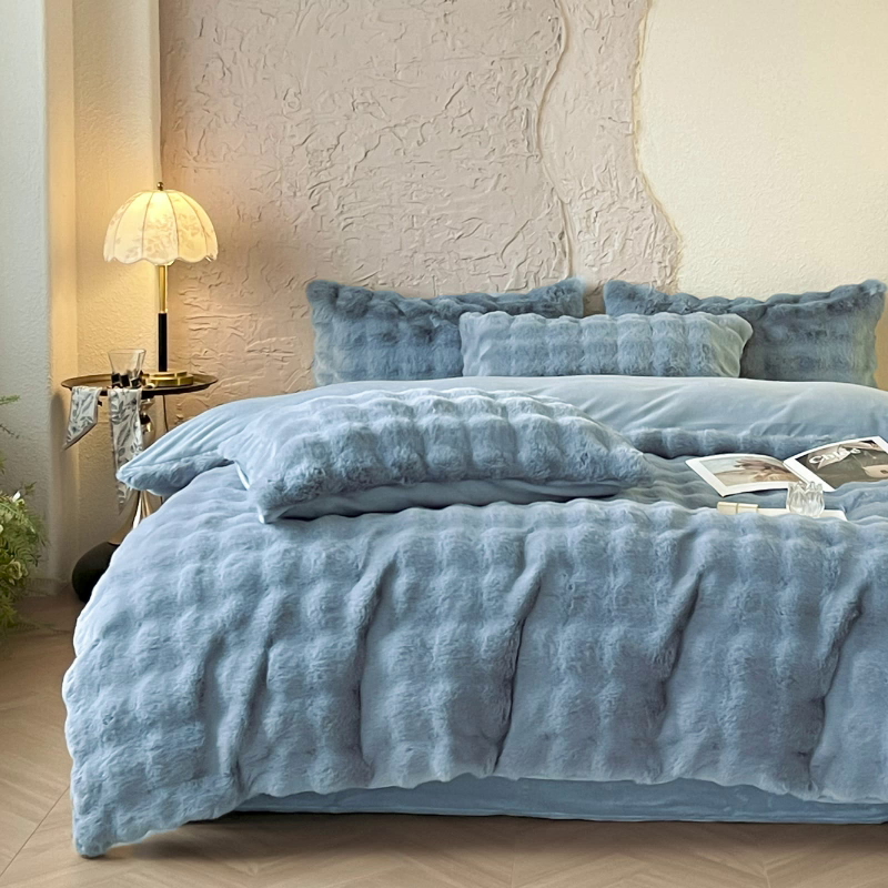 91家纺网 家纺一手货源 找家纺 （总）仔仔熊 2025新款高克重兔毛绒四件套-瑞莎