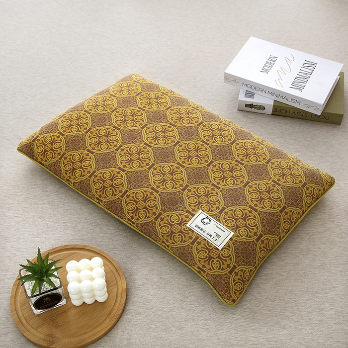 明星枕业 2025新款纯棉荞麦枕头枕芯全棉双层纱布荞麦皮枕护颈椎单边枕 单边-蓝调黄驼 40*60cm/只