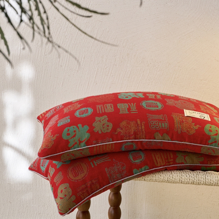 91家纺网 家纺一手货源 找家纺 明星枕业 2025新款纯棉荞麦枕头枕芯全棉双层纱布荞麦皮枕护颈椎单边枕 单边-百福枕 40*60cm/只