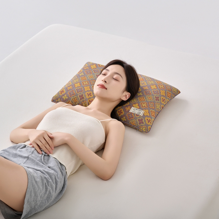 明星枕业 2025新款纯棉荞麦枕头枕芯全棉双层纱布荞麦皮枕护颈椎单边枕 单边-四叶草灰 40*60cm/只