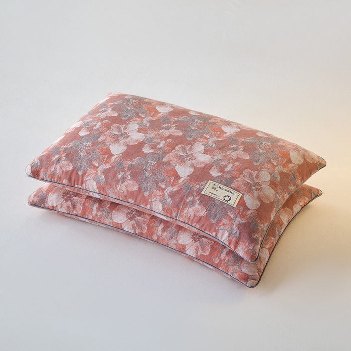 91家纺网 家纺一手货源 找家纺 明星枕业 2025新款纯棉荞麦枕头枕芯全棉双层纱布荞麦皮枕护颈椎单边枕 单边-花开漫漫豆沙 40*60cm/只