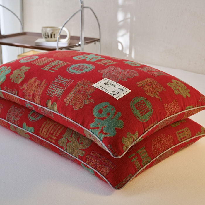 91家纺网 家纺一手货源 找家纺 明星枕业 2025新款纯棉荞麦枕头枕芯全棉双层纱布荞麦皮枕护颈椎单边枕 单边-百福枕 40*60cm/只