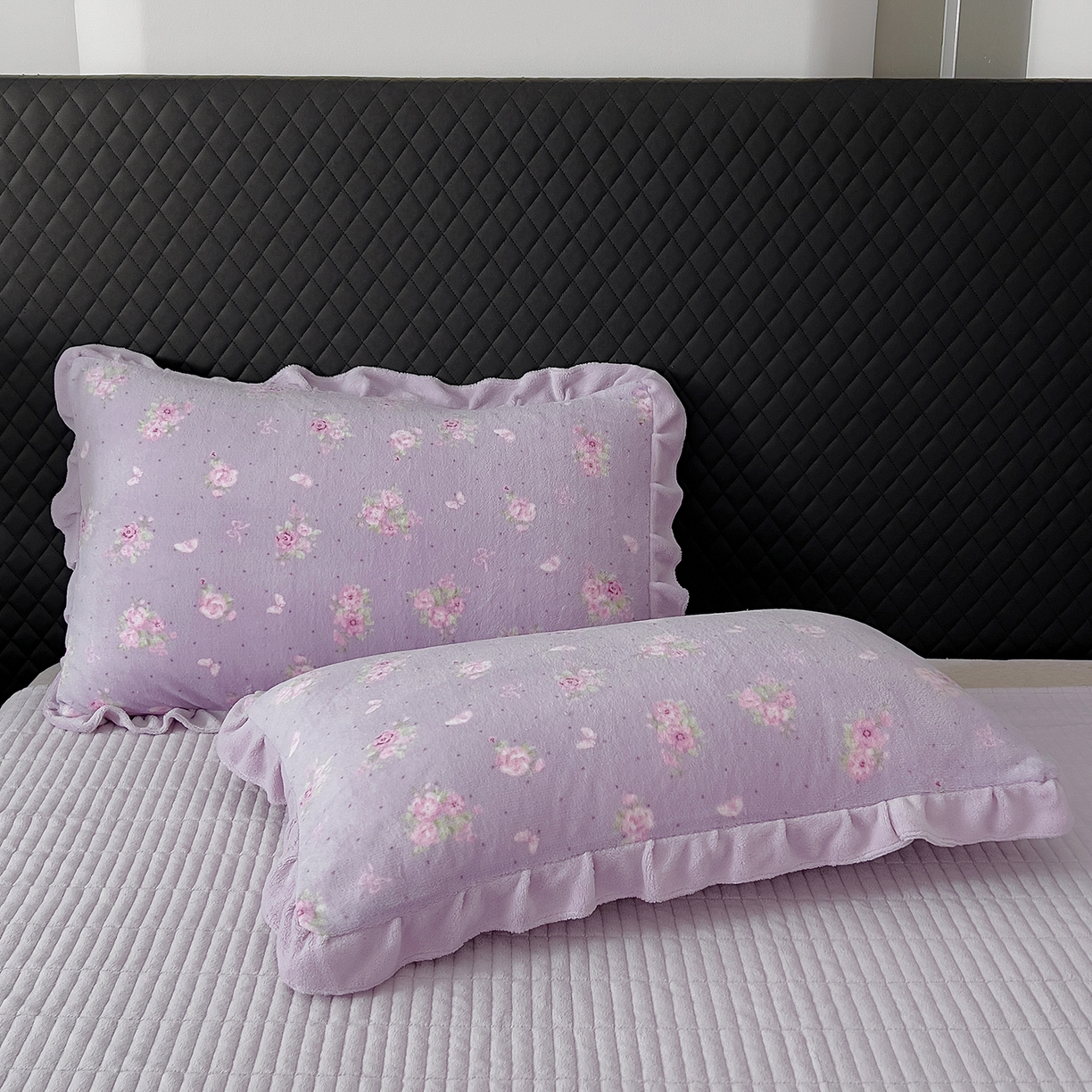 91家纺网 家纺一手货源 找家纺 找底底家纺 2025新款花边9-10斤牛奶绒床盖款四件套 紫蔻