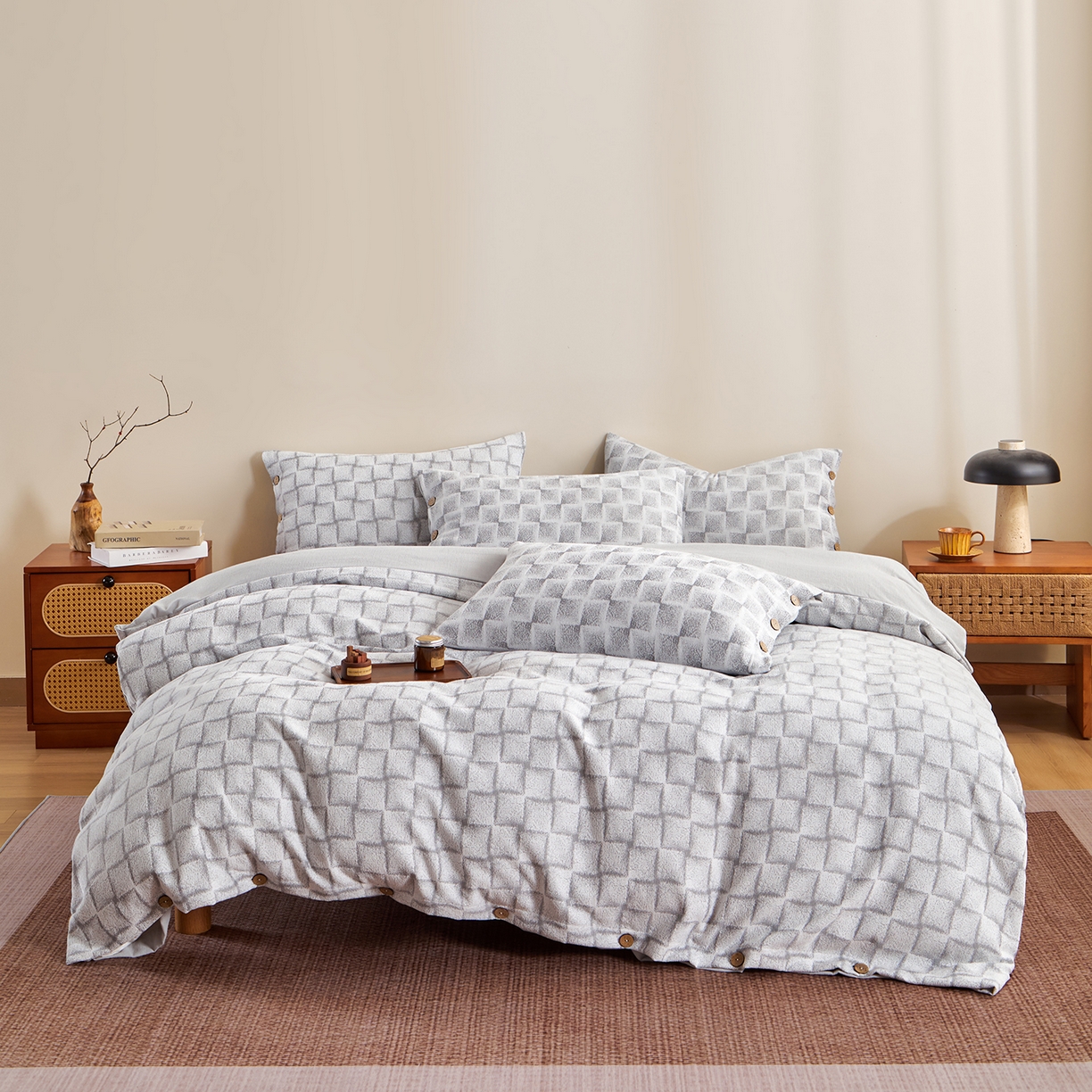 九沐良品 2025新款雪尼尔棉绒大提花四件套 洛西雅-倾城灰