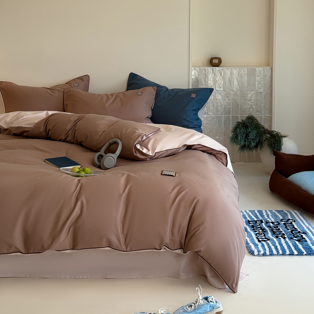 91家纺网 家纺一手货源 找家纺 简纯主义 2025新款全棉纯棉磨毛四件套-多巴胺系列 胡桃棕