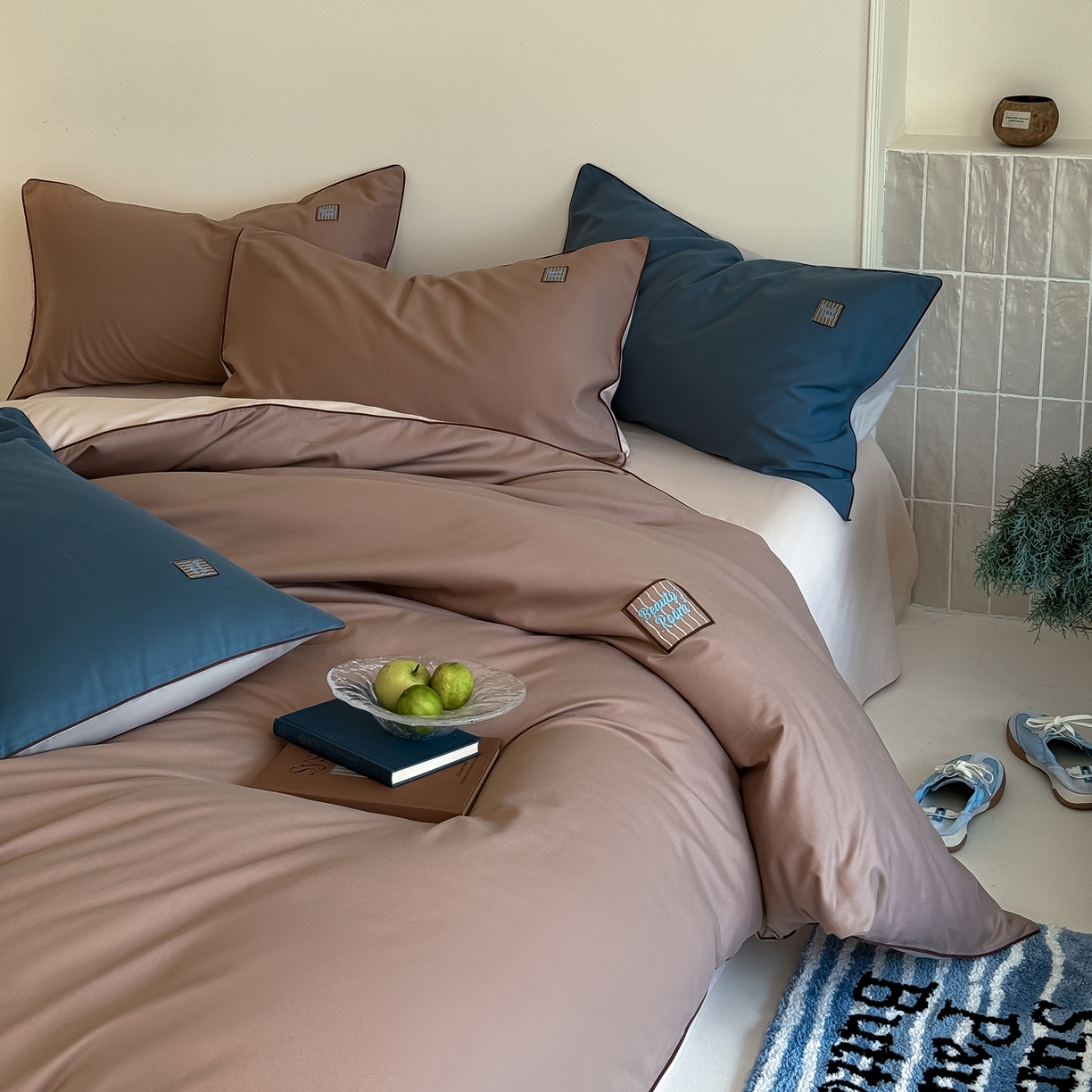 91家纺网 家纺一手货源 找家纺 简纯主义 2025新款全棉纯棉磨毛四件套-多巴胺系列 胡桃棕