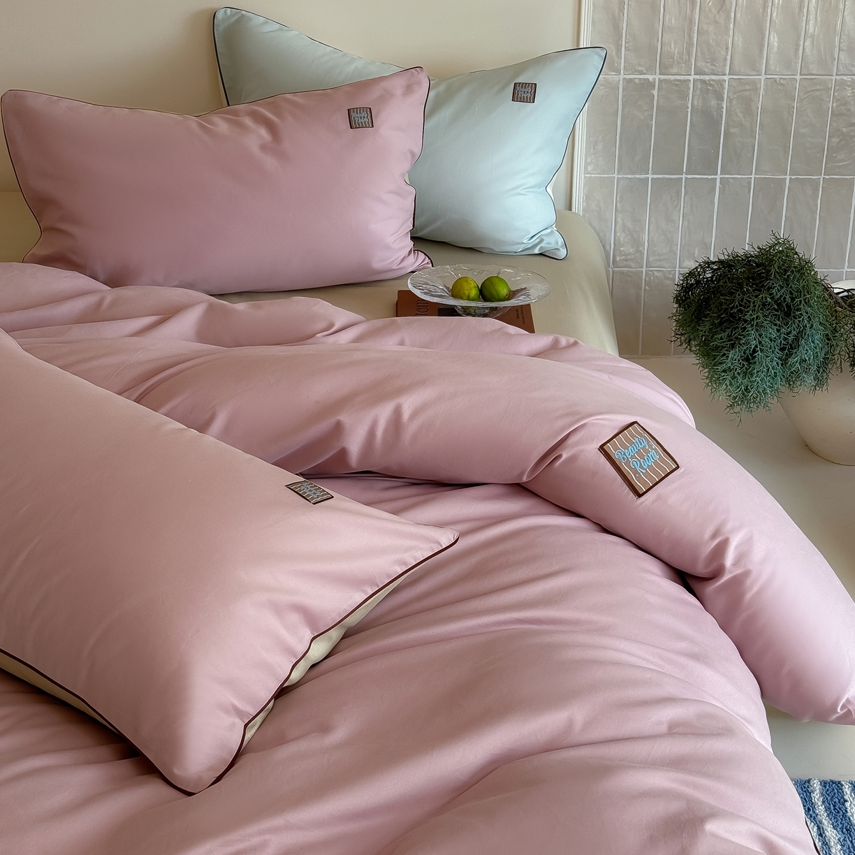 91家纺网 家纺一手货源 找家纺 简纯主义 2025新款全棉纯棉磨毛四件套-多巴胺系列 蔷薇粉