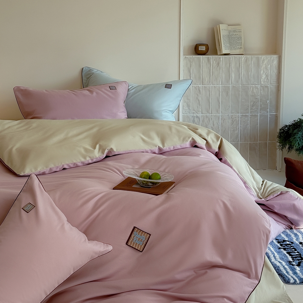 91家纺网 家纺一手货源 找家纺 简纯主义 2025新款全棉纯棉磨毛四件套-多巴胺系列 蔷薇粉