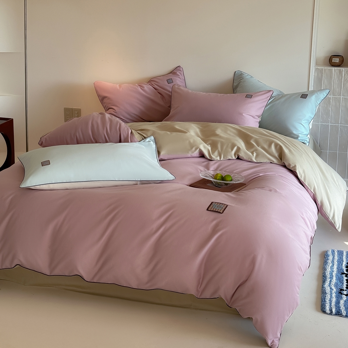 91家纺网 家纺一手货源 找家纺 简纯主义 2025新款全棉纯棉磨毛四件套-多巴胺系列 蔷薇粉