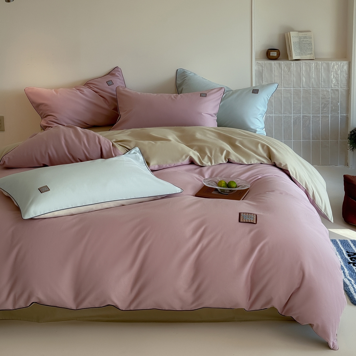 91家纺网 家纺一手货源 找家纺 简纯主义 2025新款全棉纯棉磨毛四件套-多巴胺系列 蔷薇粉