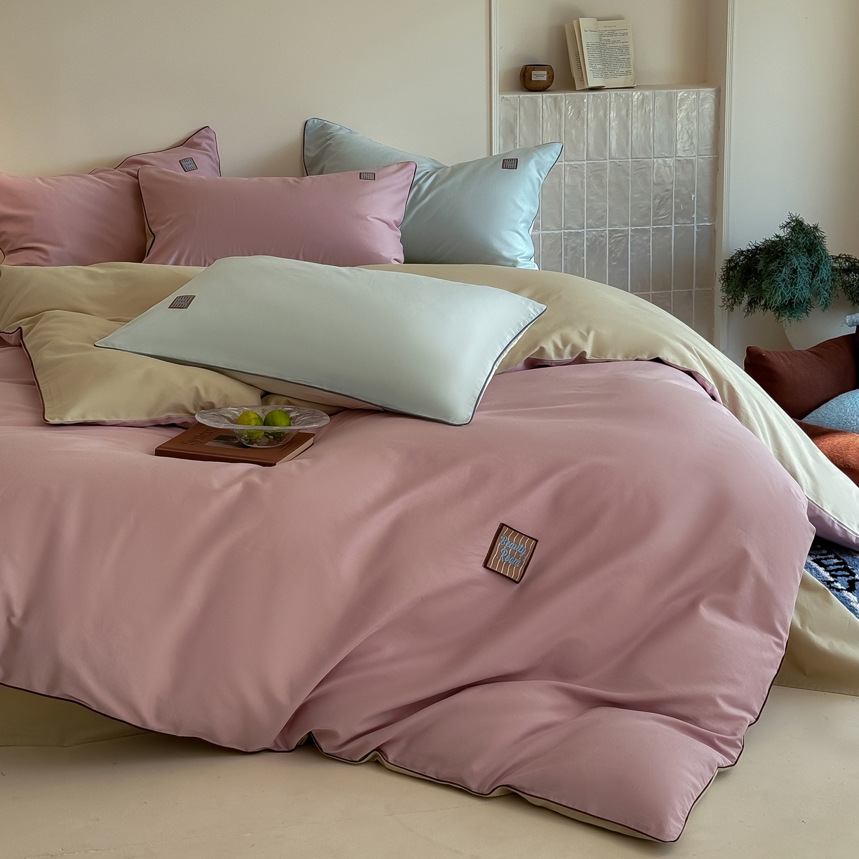 91家纺网 家纺一手货源 找家纺 简纯主义 2025新款全棉纯棉磨毛四件套-多巴胺系列 蔷薇粉