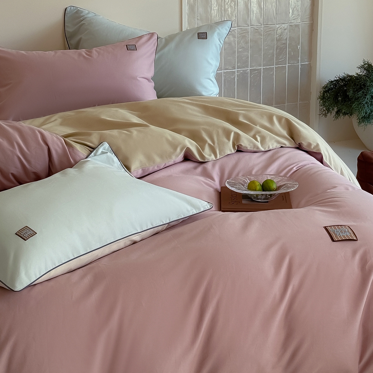 91家纺网 家纺一手货源 找家纺 简纯主义 2025新款全棉纯棉磨毛四件套-多巴胺系列 蔷薇粉