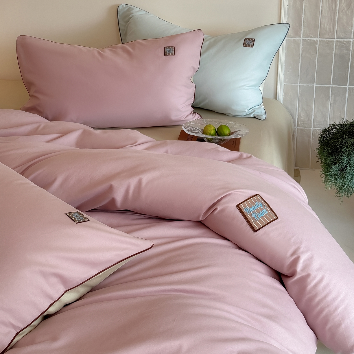 91家纺网 家纺一手货源 找家纺 简纯主义 2025新款全棉纯棉磨毛四件套-多巴胺系列 蔷薇粉