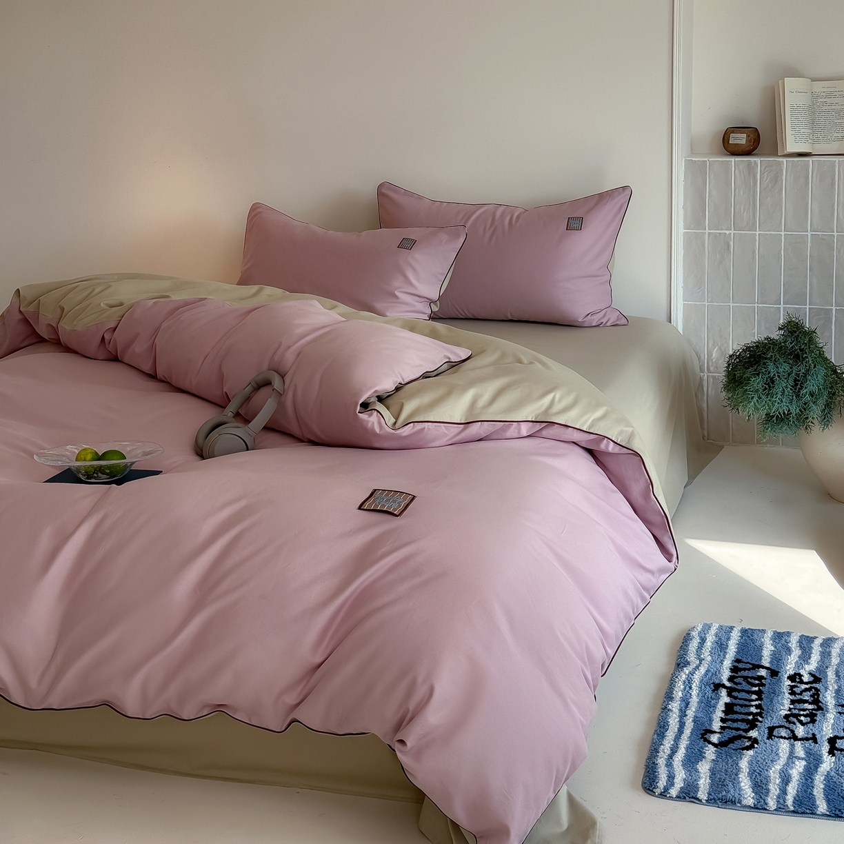 91家纺网 家纺一手货源 找家纺 简纯主义 2025新款全棉纯棉磨毛四件套-多巴胺系列 蔷薇粉