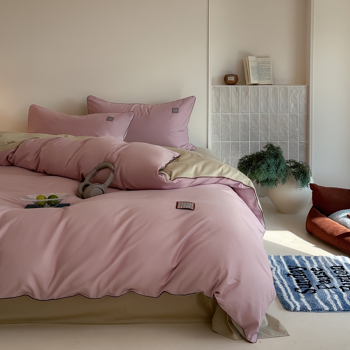 91家纺网 家纺一手货源 找家纺 简纯主义 2025新款全棉纯棉磨毛四件套-多巴胺系列 蔷薇粉