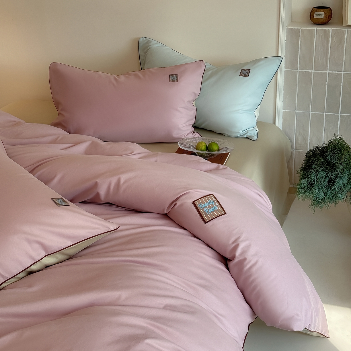 91家纺网 家纺一手货源 找家纺 简纯主义 2025新款全棉纯棉磨毛四件套-多巴胺系列 蔷薇粉