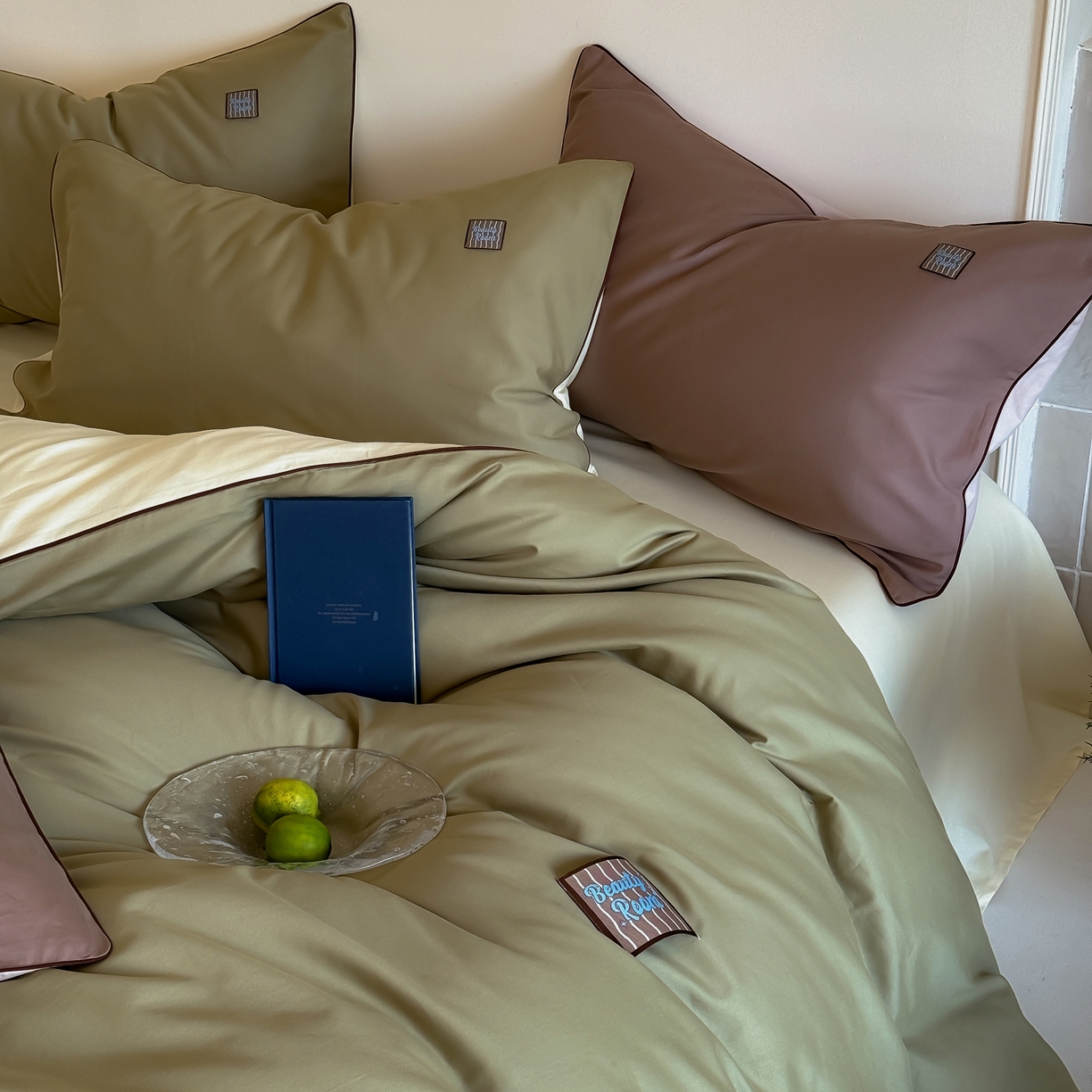 91家纺网 家纺一手货源 找家纺 简纯主义 2025新款全棉纯棉磨毛四件套-多巴胺系列 青梅绿