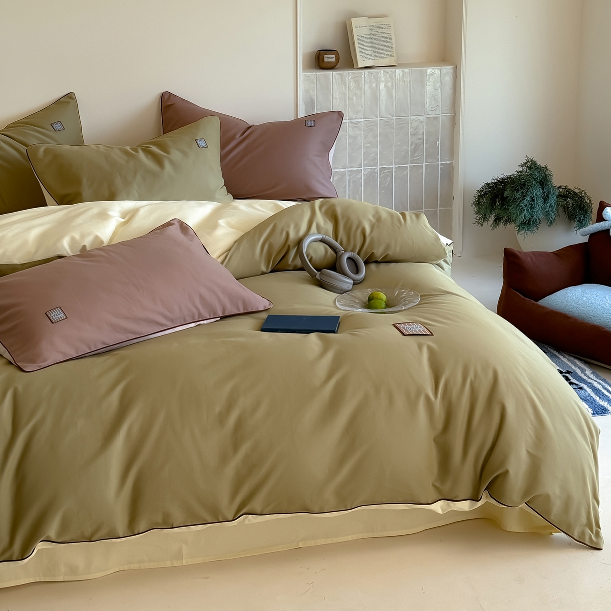 91家纺网 家纺一手货源 找家纺 简纯主义 2025新款全棉纯棉磨毛四件套-多巴胺系列 青梅绿