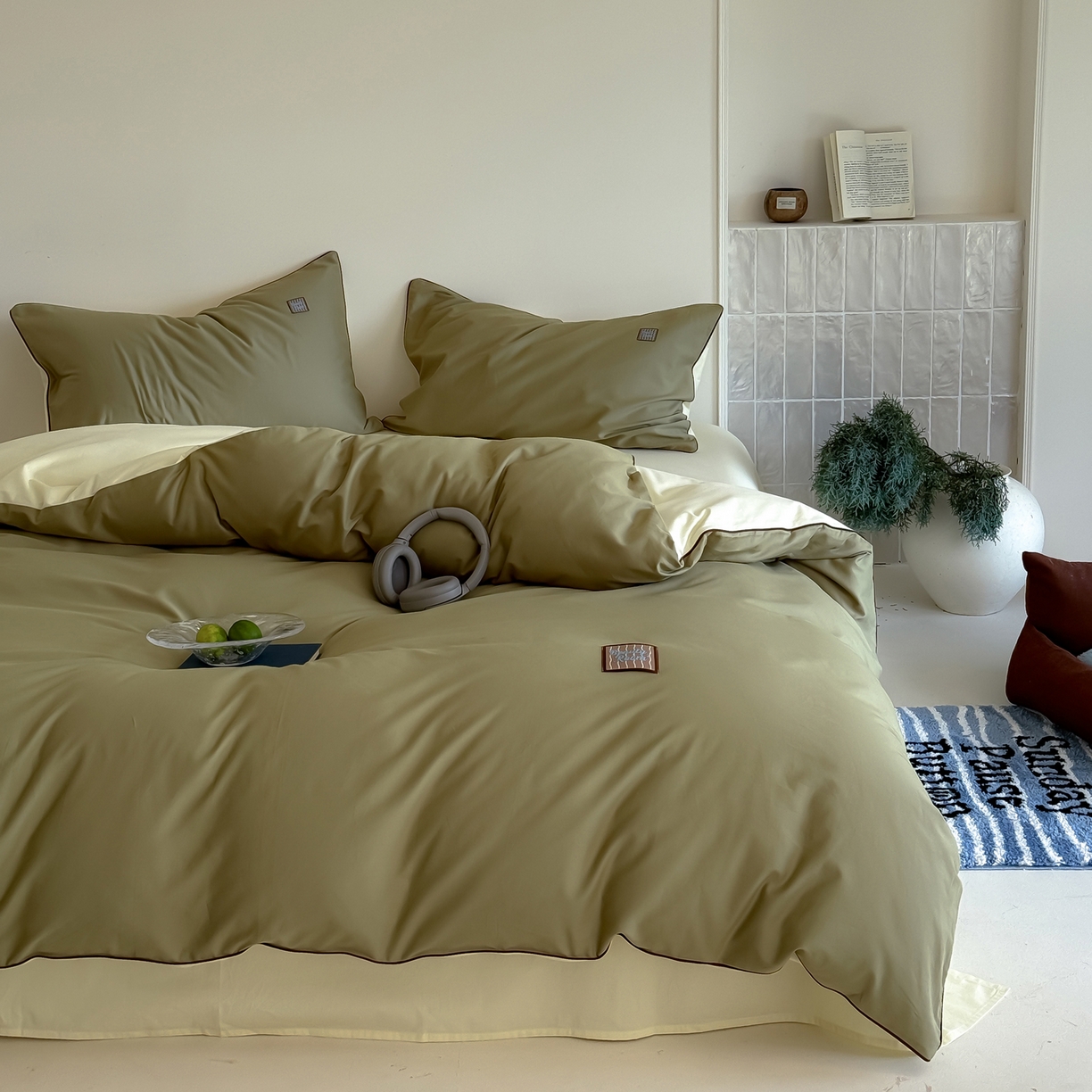 91家纺网 家纺一手货源 找家纺 简纯主义 2025新款全棉纯棉磨毛四件套-多巴胺系列 青梅绿