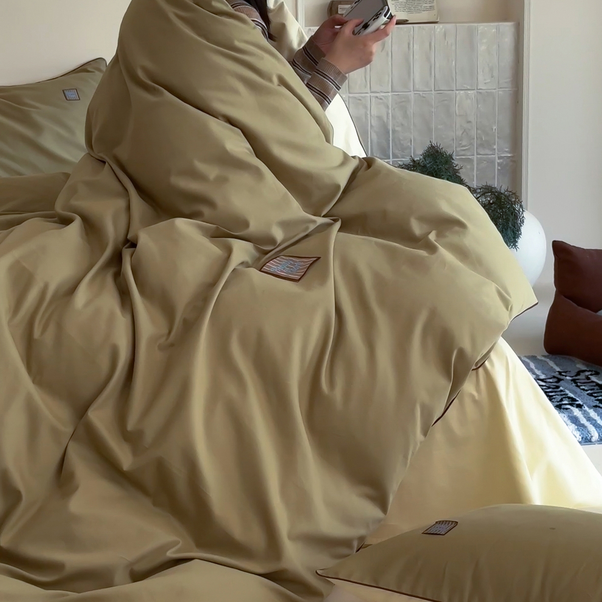 91家纺网 家纺一手货源 找家纺 简纯主义 2025新款全棉纯棉磨毛四件套-多巴胺系列 青梅绿