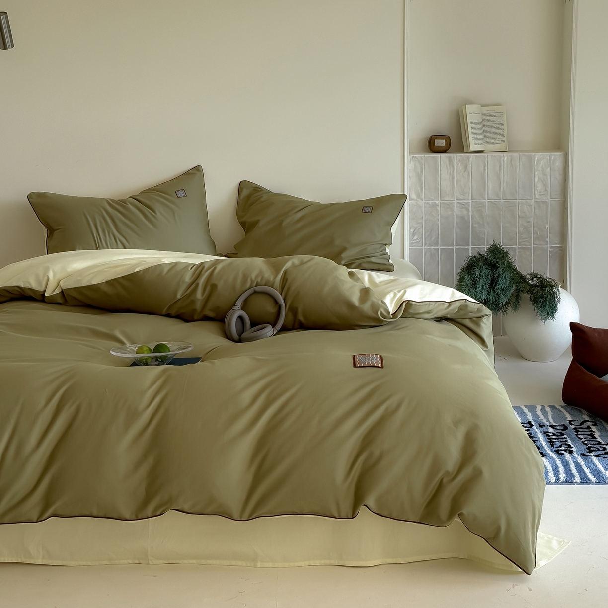 91家纺网 家纺一手货源 找家纺 简纯主义 2025新款全棉纯棉磨毛四件套-多巴胺系列 青梅绿