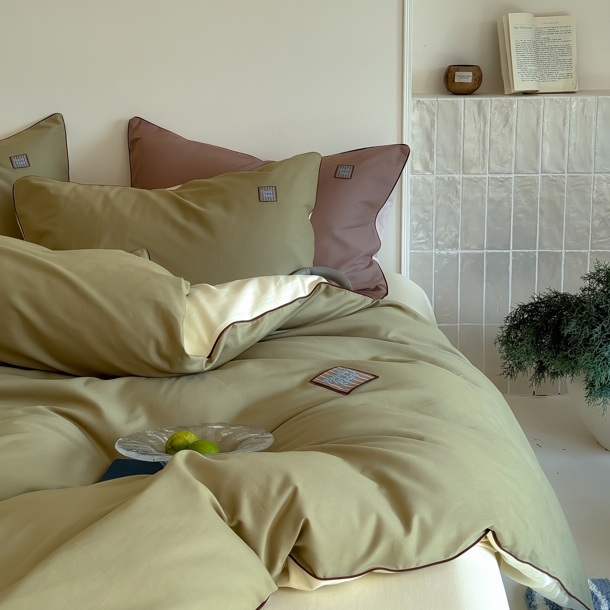 91家纺网 家纺一手货源 找家纺 简纯主义 2025新款全棉纯棉磨毛四件套-多巴胺系列 青梅绿