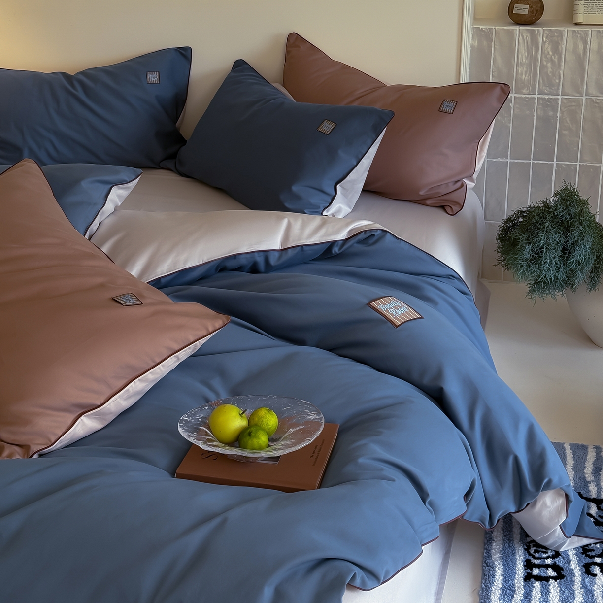91家纺网 家纺一手货源 找家纺 简纯主义 2025新款全棉纯棉磨毛四件套-多巴胺系列 青石蓝