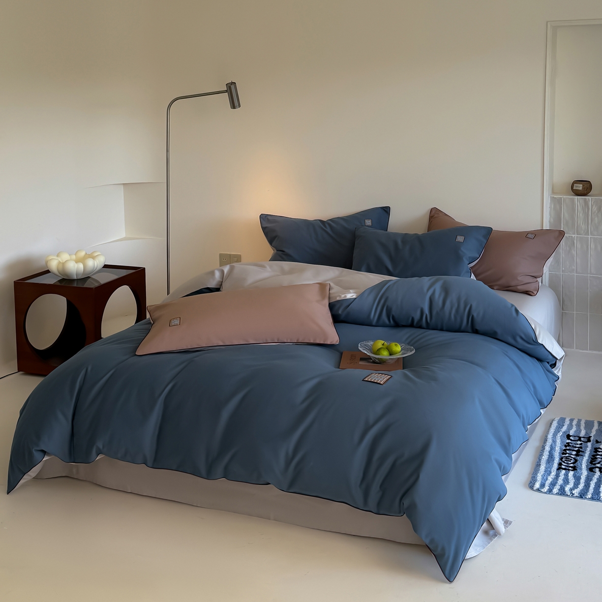 91家纺网 家纺一手货源 找家纺 简纯主义 2025新款全棉纯棉磨毛四件套-多巴胺系列 青石蓝