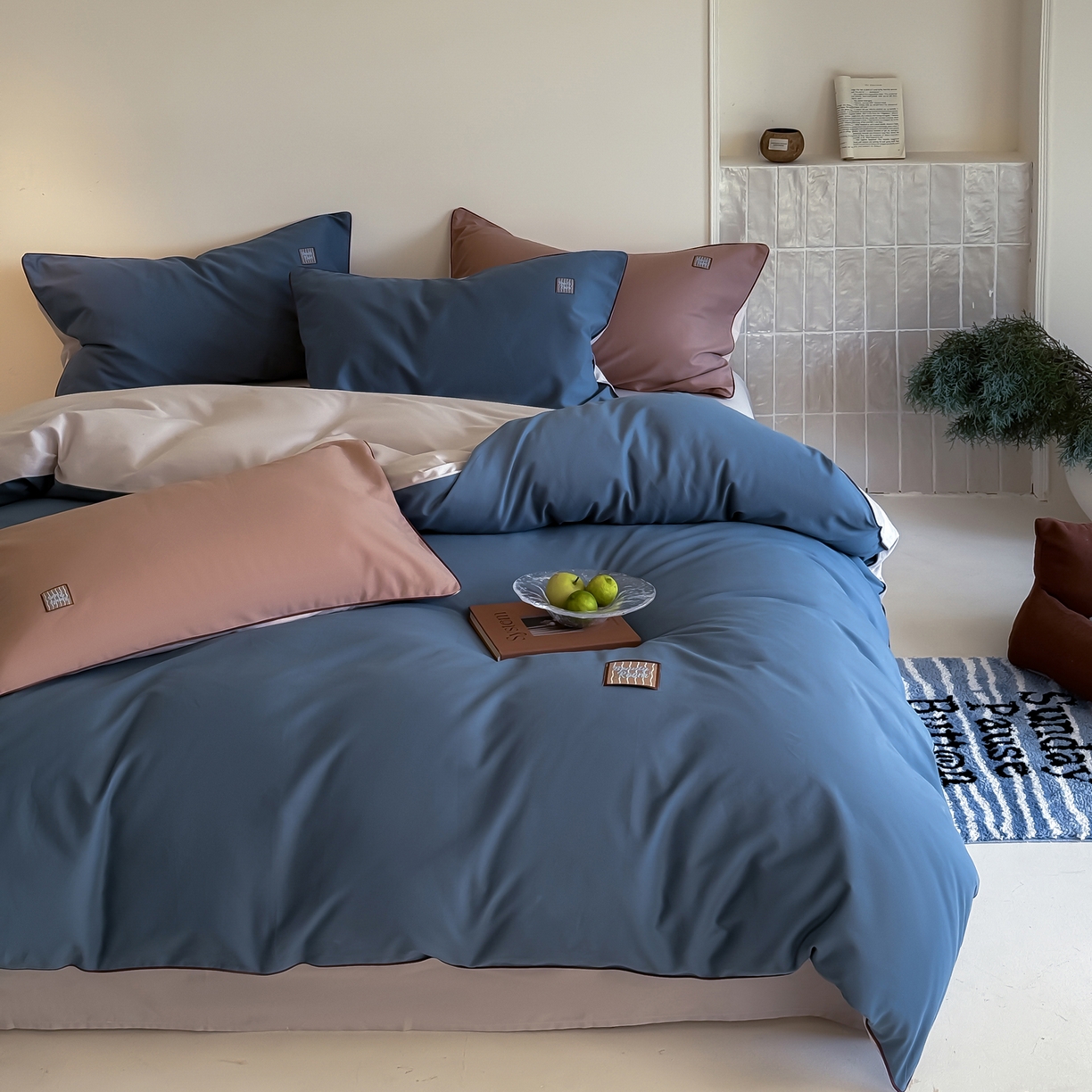 91家纺网 家纺一手货源 找家纺 简纯主义 2025新款全棉纯棉磨毛四件套-多巴胺系列 青石蓝