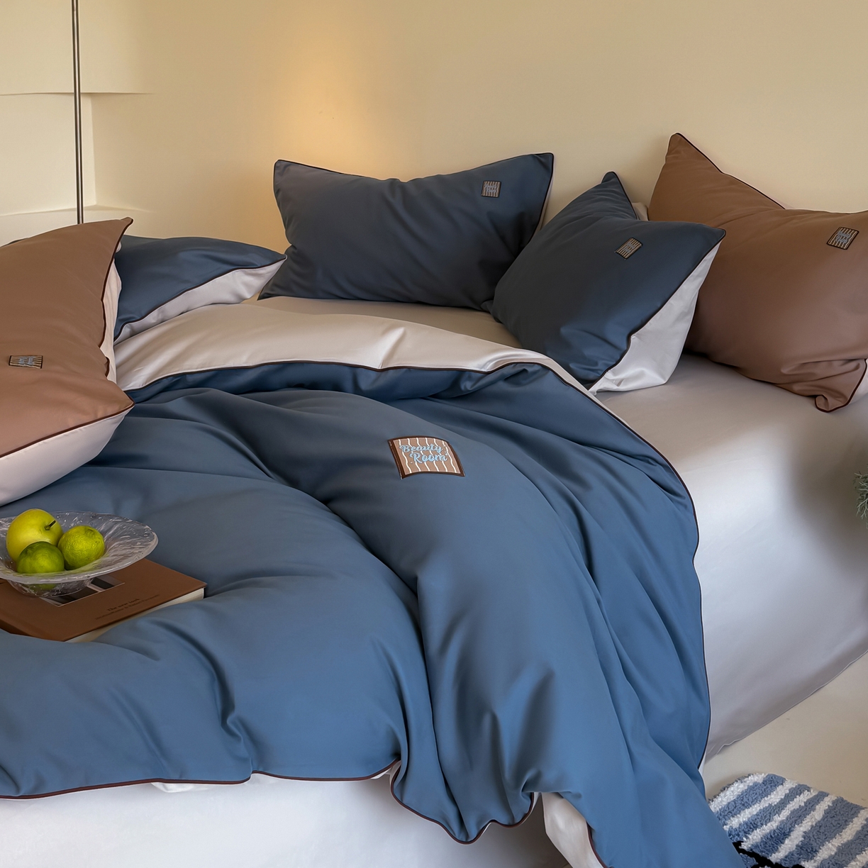 91家纺网 家纺一手货源 找家纺 简纯主义 2025新款全棉纯棉磨毛四件套-多巴胺系列 青石蓝