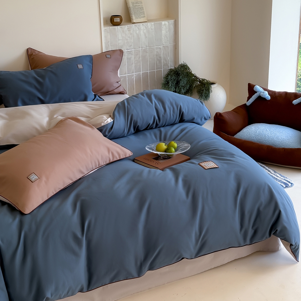 91家纺网 家纺一手货源 找家纺 简纯主义 2025新款全棉纯棉磨毛四件套-多巴胺系列 青石蓝
