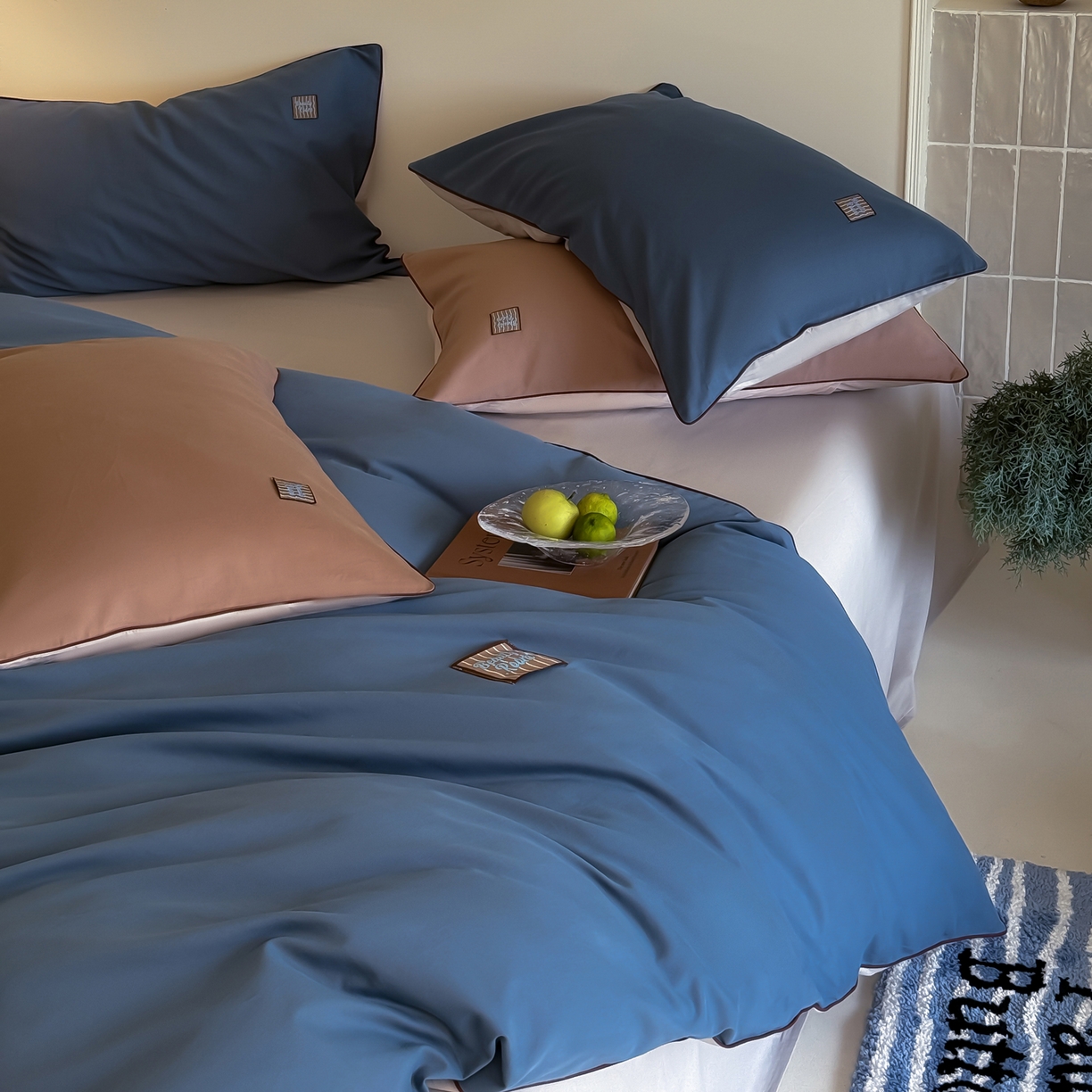 91家纺网 家纺一手货源 找家纺 简纯主义 2025新款全棉纯棉磨毛四件套-多巴胺系列 青石蓝
