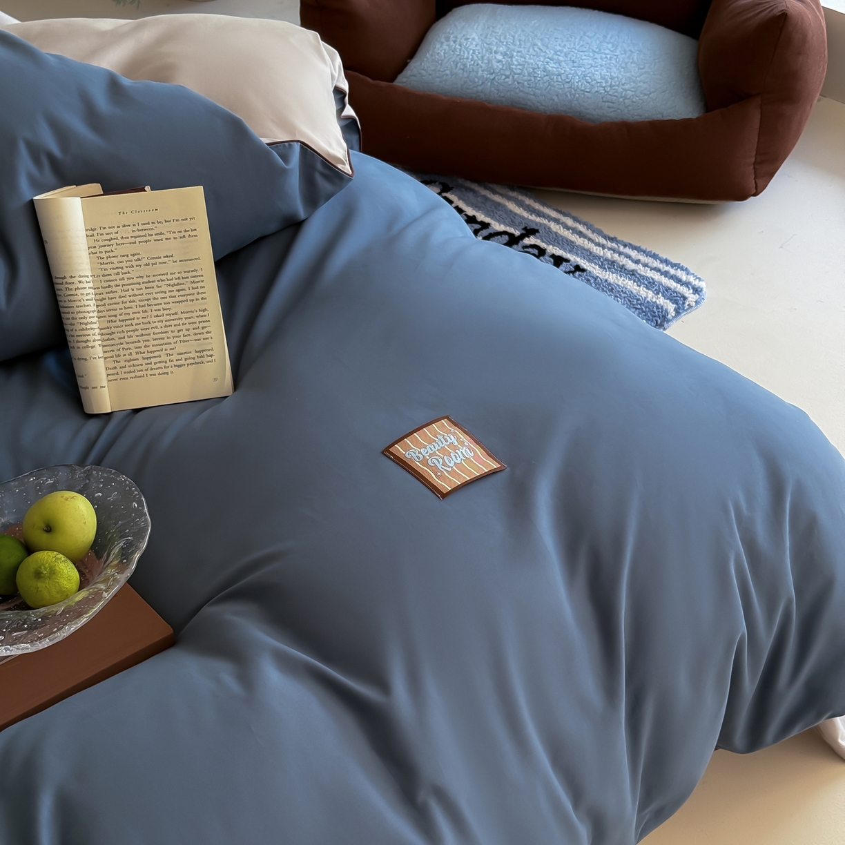 91家纺网 家纺一手货源 找家纺 简纯主义 2025新款全棉纯棉磨毛四件套-多巴胺系列 青石蓝