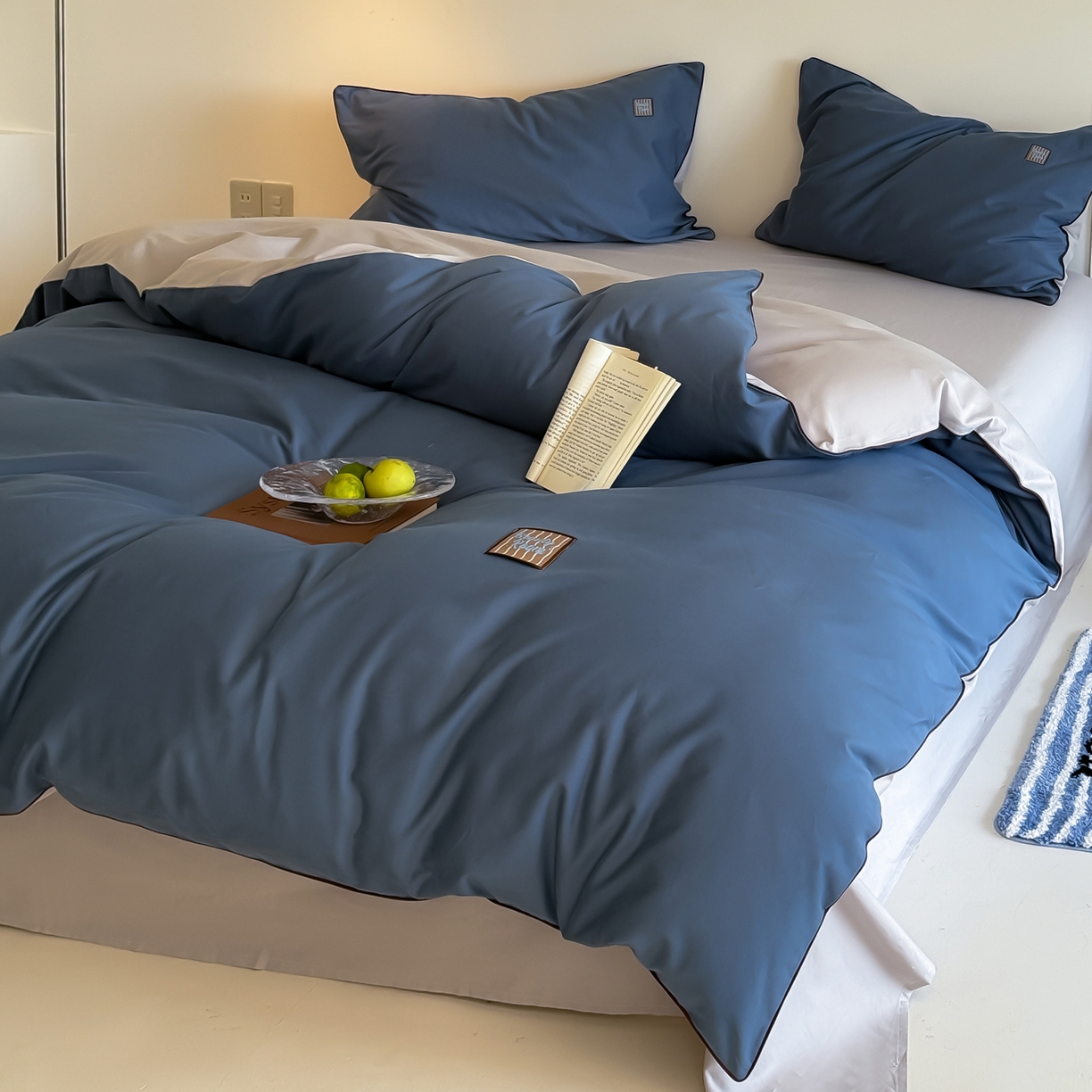 91家纺网 家纺一手货源 找家纺 简纯主义 2025新款全棉纯棉磨毛四件套-多巴胺系列 青石蓝