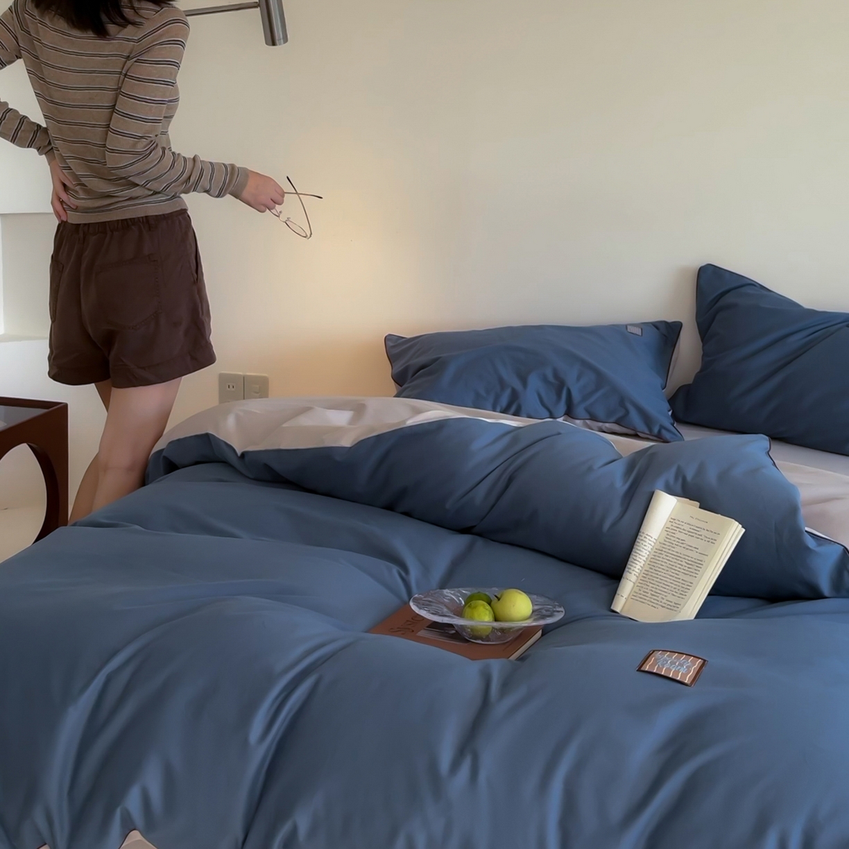 91家纺网 家纺一手货源 找家纺 简纯主义 2025新款全棉纯棉磨毛四件套-多巴胺系列 青石蓝