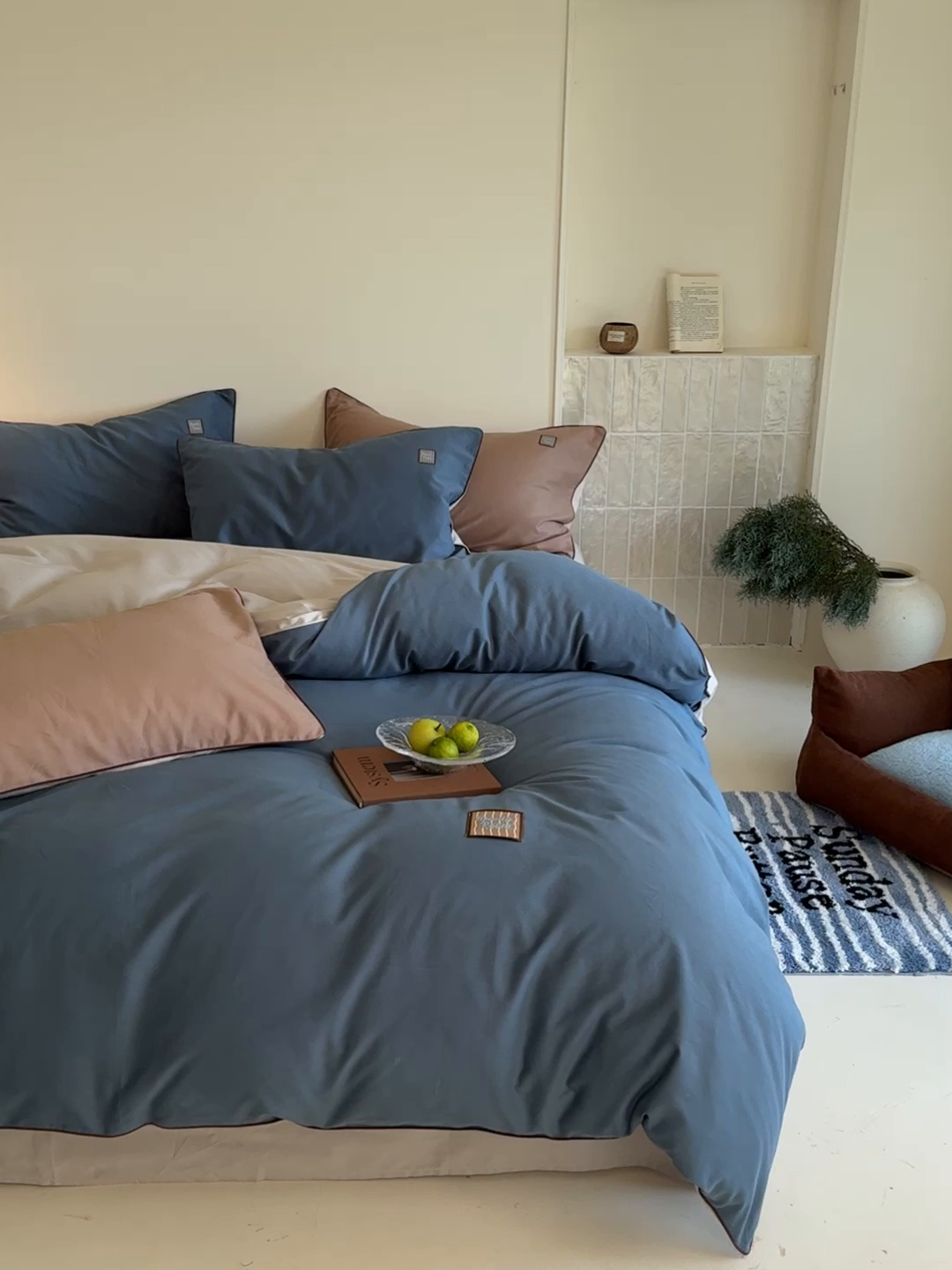 91家纺网 家纺一手货源 找家纺 简纯主义 2025新款全棉纯棉磨毛四件套-多巴胺系列 青石蓝