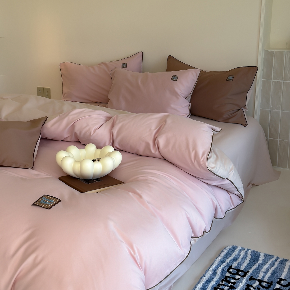 91家纺网 家纺一手货源 找家纺 简纯主义 2025新款全棉纯棉磨毛四件套-多巴胺系列 樱花粉