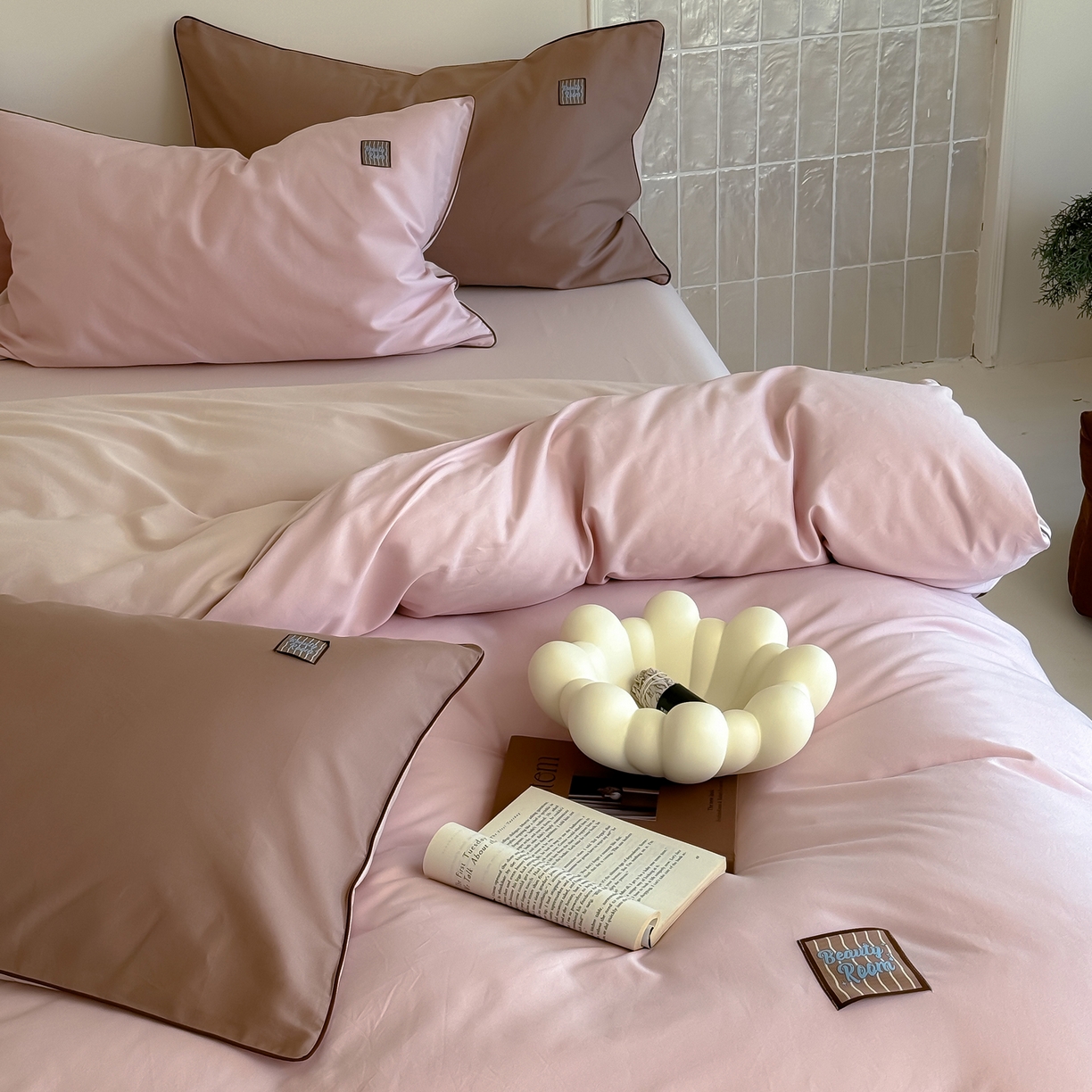 91家纺网 家纺一手货源 找家纺 简纯主义 2025新款全棉纯棉磨毛四件套-多巴胺系列 樱花粉