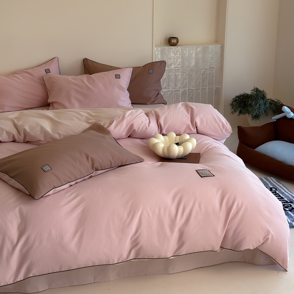 91家纺网 家纺一手货源 找家纺 简纯主义 2025新款全棉纯棉磨毛四件套-多巴胺系列 樱花粉