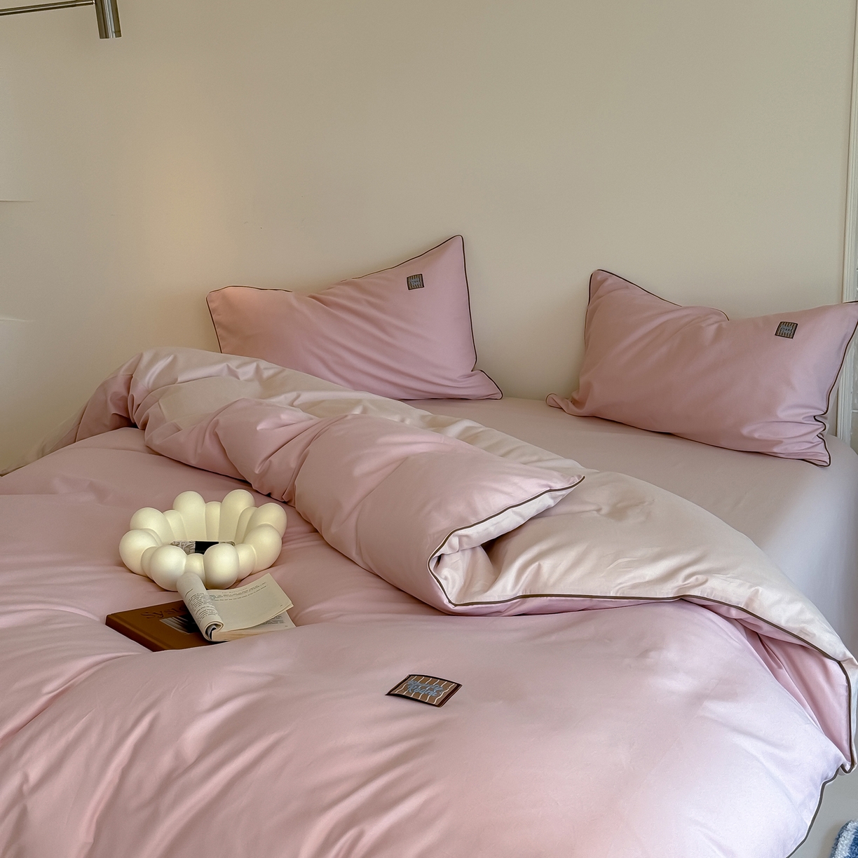 91家纺网 家纺一手货源 找家纺 简纯主义 2025新款全棉纯棉磨毛四件套-多巴胺系列 樱花粉